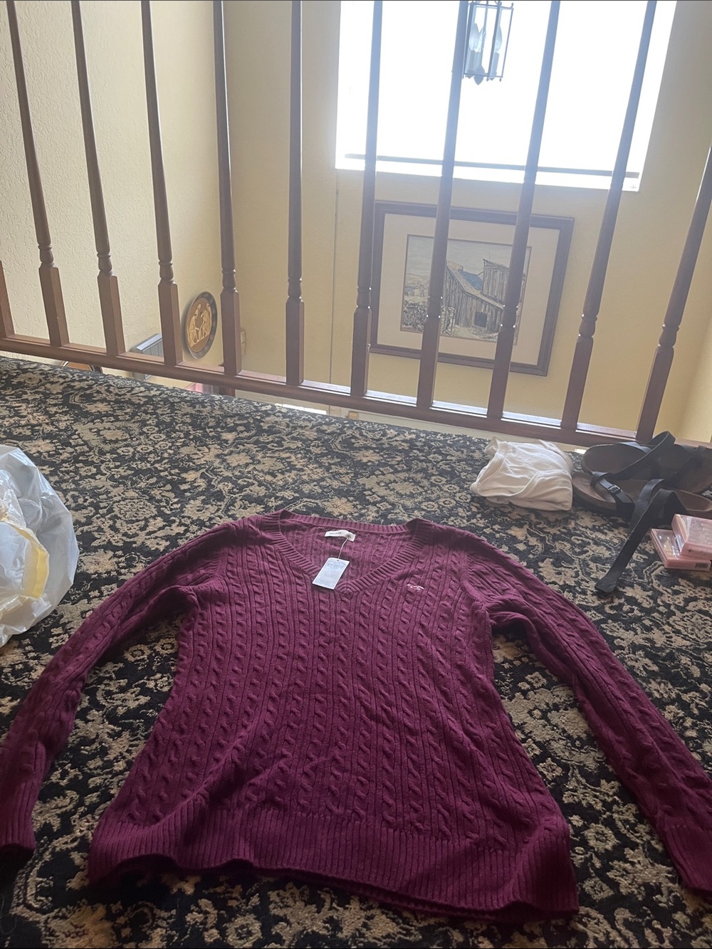 Hollister Cable Knit Scoop Neck Sweater - Burgundy